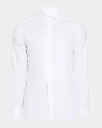 Zegna Men's Trecapi Cotton Oxford Sport Shirt In Wht Sld