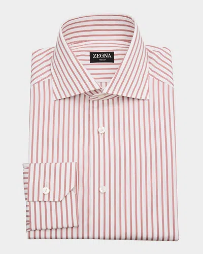 Zegna Men's Centoventimila Cotton Stripe Dress Shirt In Dk Redstrp
