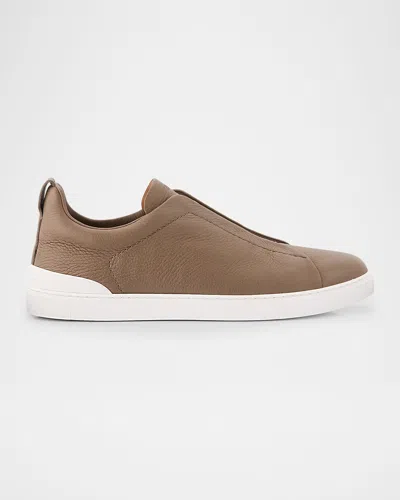 ZEGNA MEN'S TRIPLE STITCH DEERSKIN LEATHER SNEAKERS