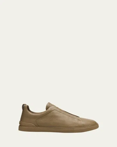 ZEGNA MEN'S TRIPLE STITCH DEERSKIN LEATHER SNEAKERS