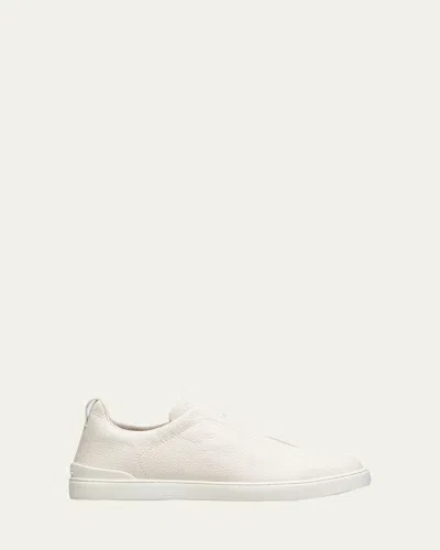Zegna Men's Triple Stitch Deerskin Leather Sneakers In White