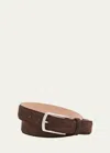 Zegna Men's Triple Stitch Leather Belt In Dark Brown
