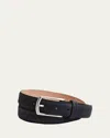 Zegna Men's Triple Stitch Leather Belt In Dk Blu
