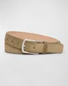 Zegna Men's Triple Stitch Leather Belt In Md Brw Sld