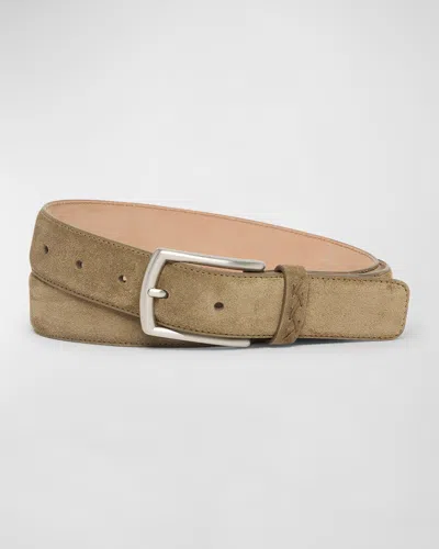 Zegna Men's Triple Stitch Leather Belt In Md Brw Sld