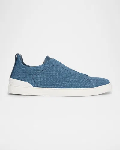 ZEGNA MEN'S TRIPLE STITCH LINEN SLIP-ON SNEAKERS