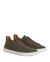 Zegna Triple Stitch Flannel Sneaker In Dark Green