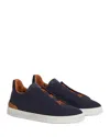 Zegna Triple Stitch Flannel Sneaker In Navy
