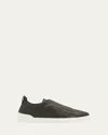 Zegna Triple Stitch™ Secondskin Full-grain Leather Slip-on Sneakers In Black