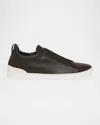 Zegna Triple Stitch Leather Sneakers In Black