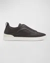 Zegna Men's Triple Stitch Secondskin Leather Slip-on Sneakers In Dark Brown