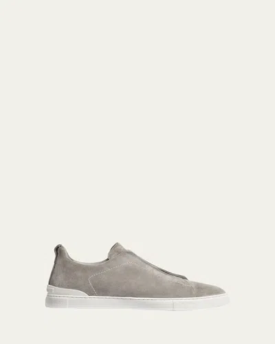 ZEGNA MEN'S TRIPLE STITCH SLIP-ON SUEDE LOW-TOP SNEAKERS