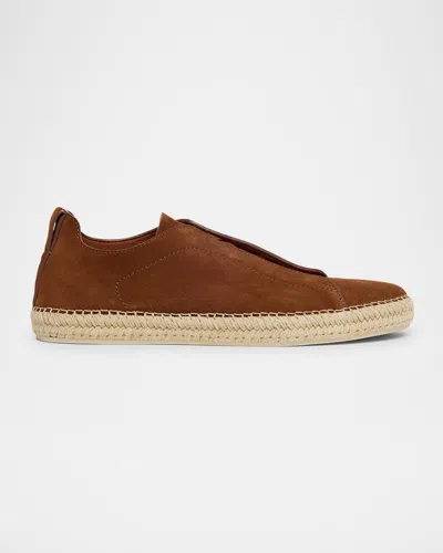 ZEGNA MEN'S TRIPLE STITCH SUEDE ESPADRILLE SNEAKERS