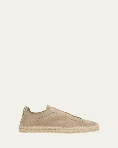 Zegna Suede Triple Stitch Espadrilles In Gray