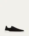 Zegna Men's Triple Stitch Suede Sneakers In Black