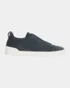 Zegna Men's Triple Stitch Suede Sneakers In Fandale