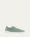 Zegna Men's Triple Stitch Suede Sneakers In Green