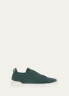 Zegna Baskets Triple Stitch En Veau Velours Vert Foncé In Dark Green