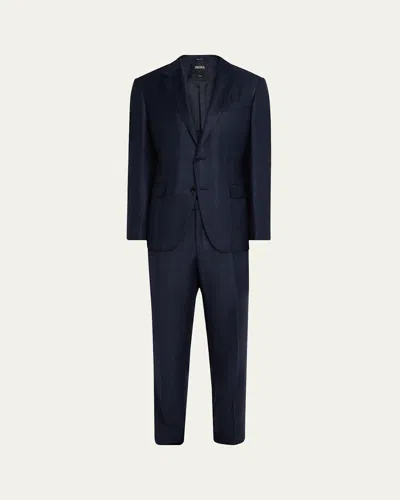 Zegna Men's Trofeo Check Suit In Blue Navy Check
