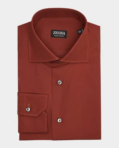 Zegna Men's Trofeo Comfort Dress Shirt In Dk Brw Sld