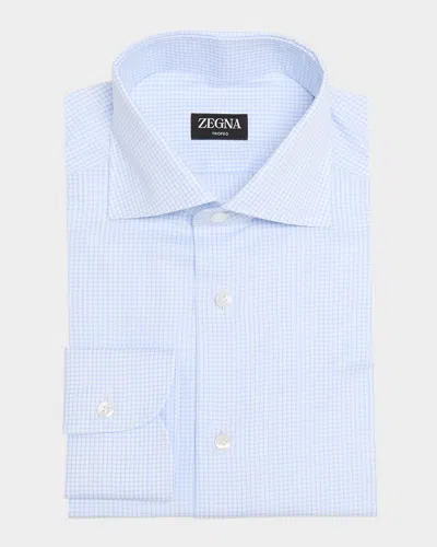 Zegna Men's Micro-check Trofeo Cotton Dress Shirt In Br Blu Ck