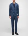 Zegna Men's Trofeo Melange Check Suit In Blue Navy Check
