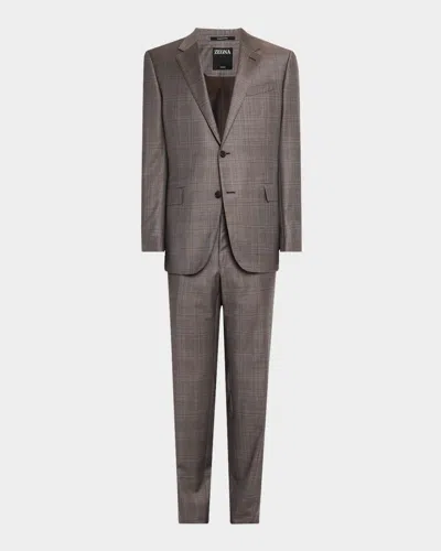 Zegna Men's Trofeo Melange Plaid Suit In Md Brw Ck