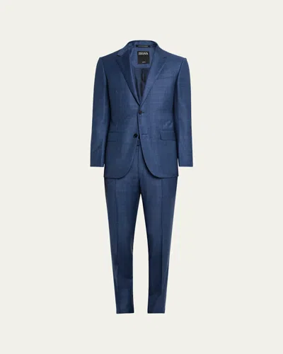 Zegna Men's Trofeo Plaid Suit In Blue