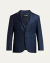Zegna Men's Wool And Linen Jacket In Blue Navy Check
