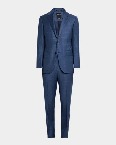 Zegna Men's Trofeo Plaid Suit In Md Blu Ck