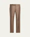 Zegna Men's Trofeo Sharkskin Flat-front Trousers In Md Brw Sld