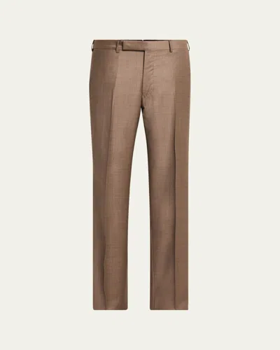 ZEGNA MEN'S TROFEO SHARKSKIN FLAT-FRONT TROUSERS