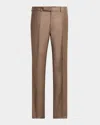 Zegna Men's Trofeo Sharkskin Flat-front Trousers In Md Brw Sld