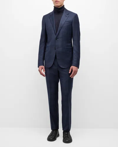 Zegna Men's Trofeo Tonal Plaid Sartorial Suit In Blue Navy Check