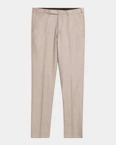 Zegna Men's Trofeo Twill Flat-front Pants In Brown