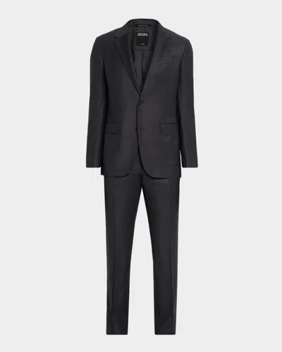 Zegna Men's Trofeo Wool Plaid Two-piece Suit In Gray