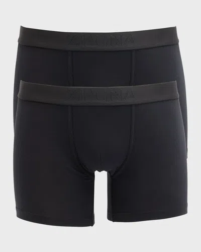 Zegna Men's Two-pack Cotton Boxer Briefs In Black