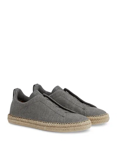 ZEGNA MEN'S VISCOSE, LINEN & LEATHER TRIPLE STITCH ESPADRILLES