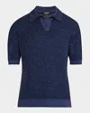 Zegna Ink Blue Mélange Silk Cashmere And Linen Polo Shirt In Md Prp Sld