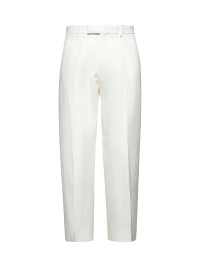 Zegna Men White Cotton And Linen One-pleat Trousers
