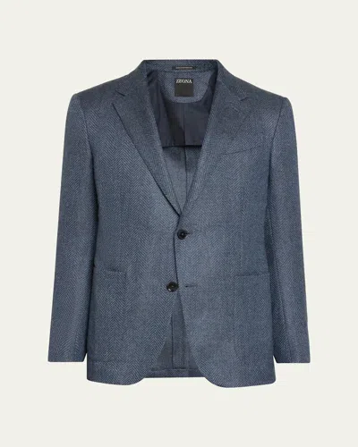 Zegna Men's Wool And Cotton Chevron Single-breasted Sport Coat In Multi