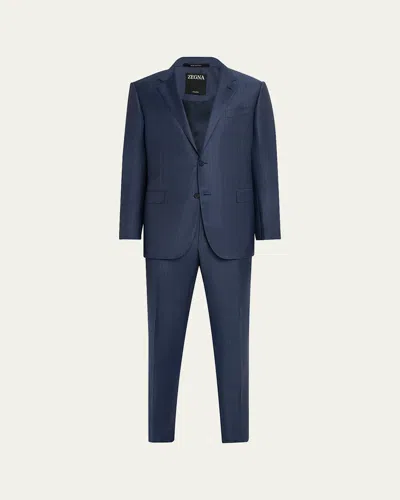 Zegna Men's Wool Pinstripe Suit In Blue