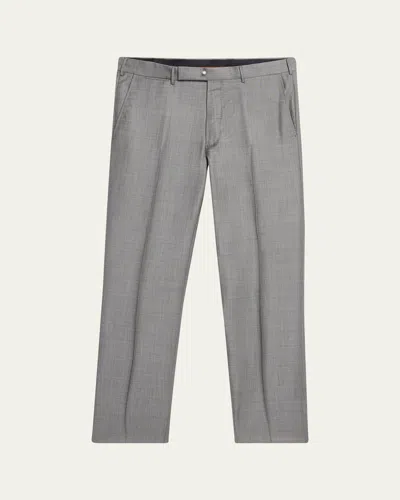 Zegna Men's Wool Sharkskin Trousers In Gray