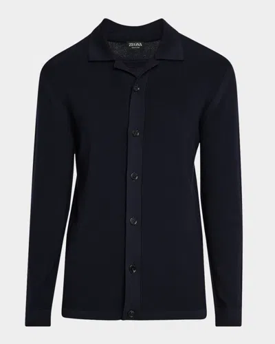 Zegna Men's Wool Sport Shirt In Blue