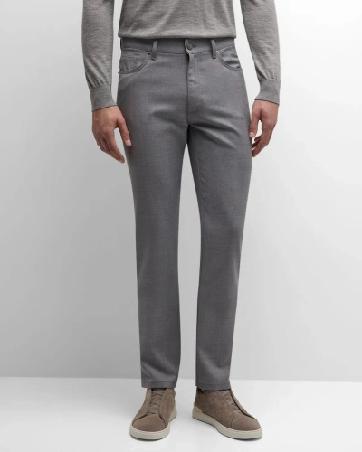 Zegna Men's Wool Straight-leg 5-pocket Trousers In Grey