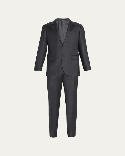Zegna Men's Wool Tic-weave Suit In Dark Grey Solid