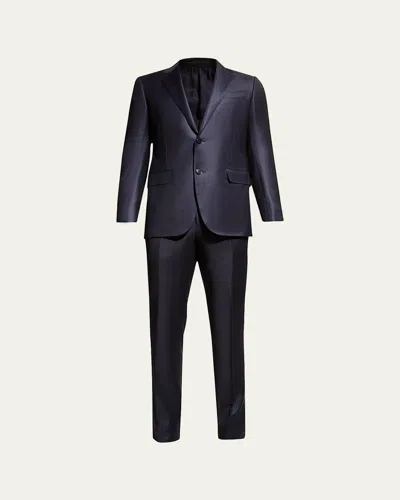 Zegna Men's Wool Tic-weave Suit In Navy