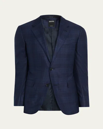 Zegna Men's Wool Tonal Plaid Single-breasted Sport Coat In Blue