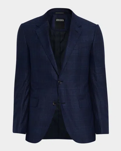 Zegna Men's Wool Tonal Plaid Single-breasted Sport Coat In Blue