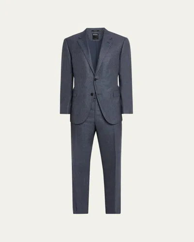Zegna Men's Wool Tonal Plaid Two-piece Suit In Blue